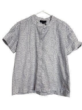 Donna Karan Size Medium Sand Sea And Sky NWT White Navy Polka Dot Blouse